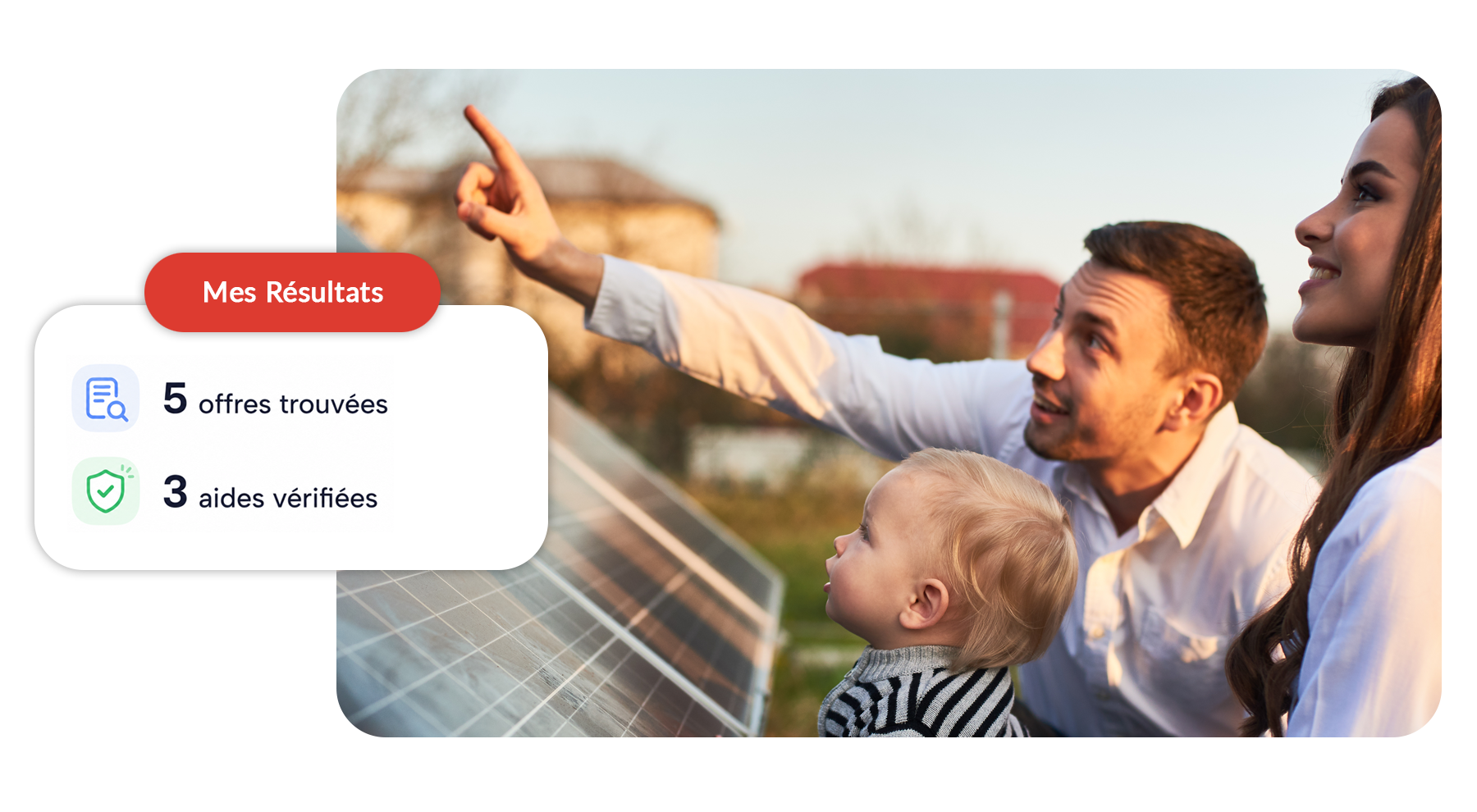 Une famille devant sa maison équipée de panneaux solaires photovoltaïques